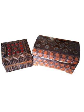 Handcrafted Wooden Polish Trinket Boxes With Intricate Patterns Set of 2